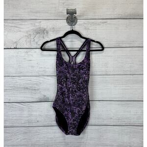 Speedo Women's Purple & Black Racerback Cutout Back One Piece Swimsuit Size 12